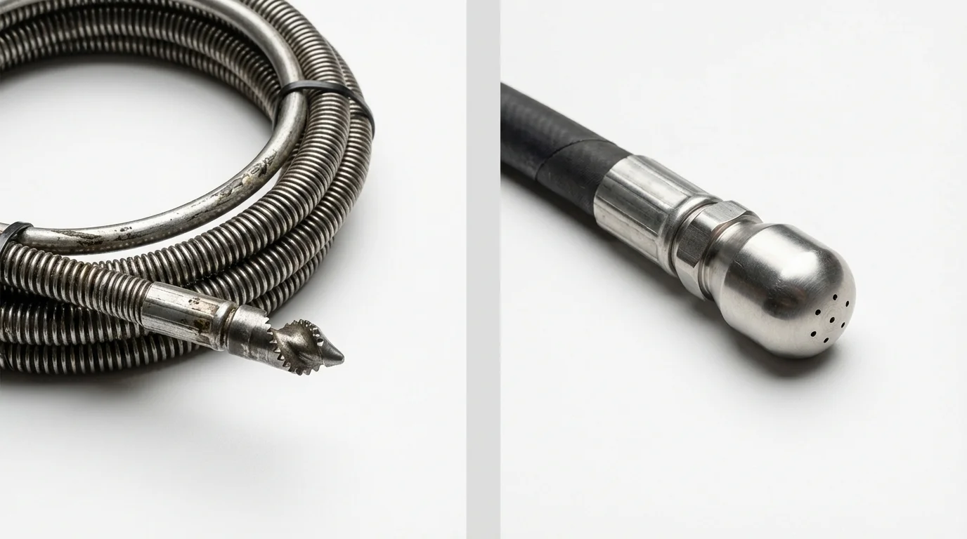 Drain snake cable and hydro jetting nozzle used for drain cleaning in Shawano, WI
