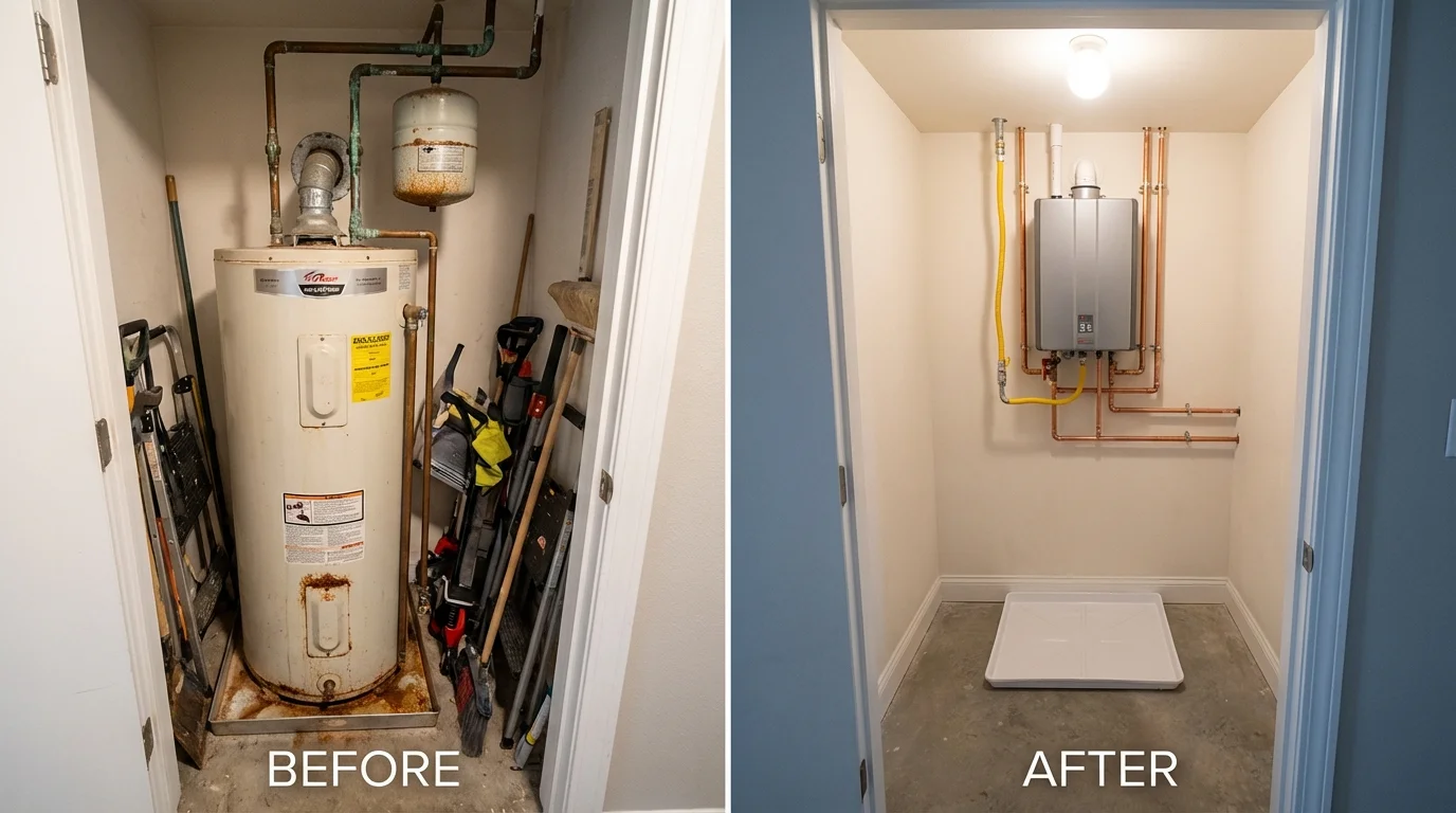 Tank water heater versus wall-mounted tankless unit comparison for Shawano, WI homeowners