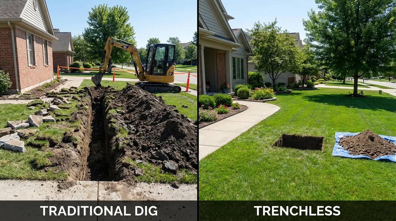 Trenchless sewer repair with minimal yard damage versus traditional excavation in Shawano, WI